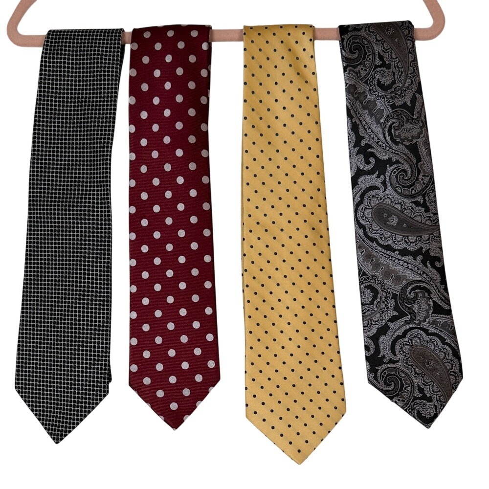 100 % Silk Men's Tie Set - Black, Red, Yellow, Gray Hand Made